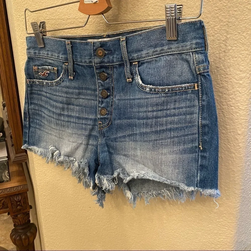 HOLLISTER Blue Raw Hem Jean Shorts Size 25 - Picture 2 of 7